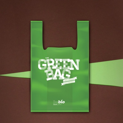 Биоразградими торбички 5 kg. дизайн BeBio - The Green Bag зелени кашон 500 бр.