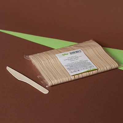 Биоразградим дървен нож в опаковка стек 100 броя